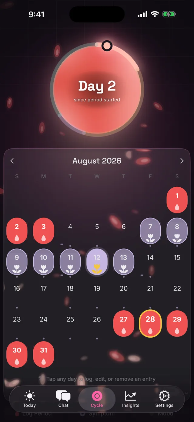 Her cycle calendar